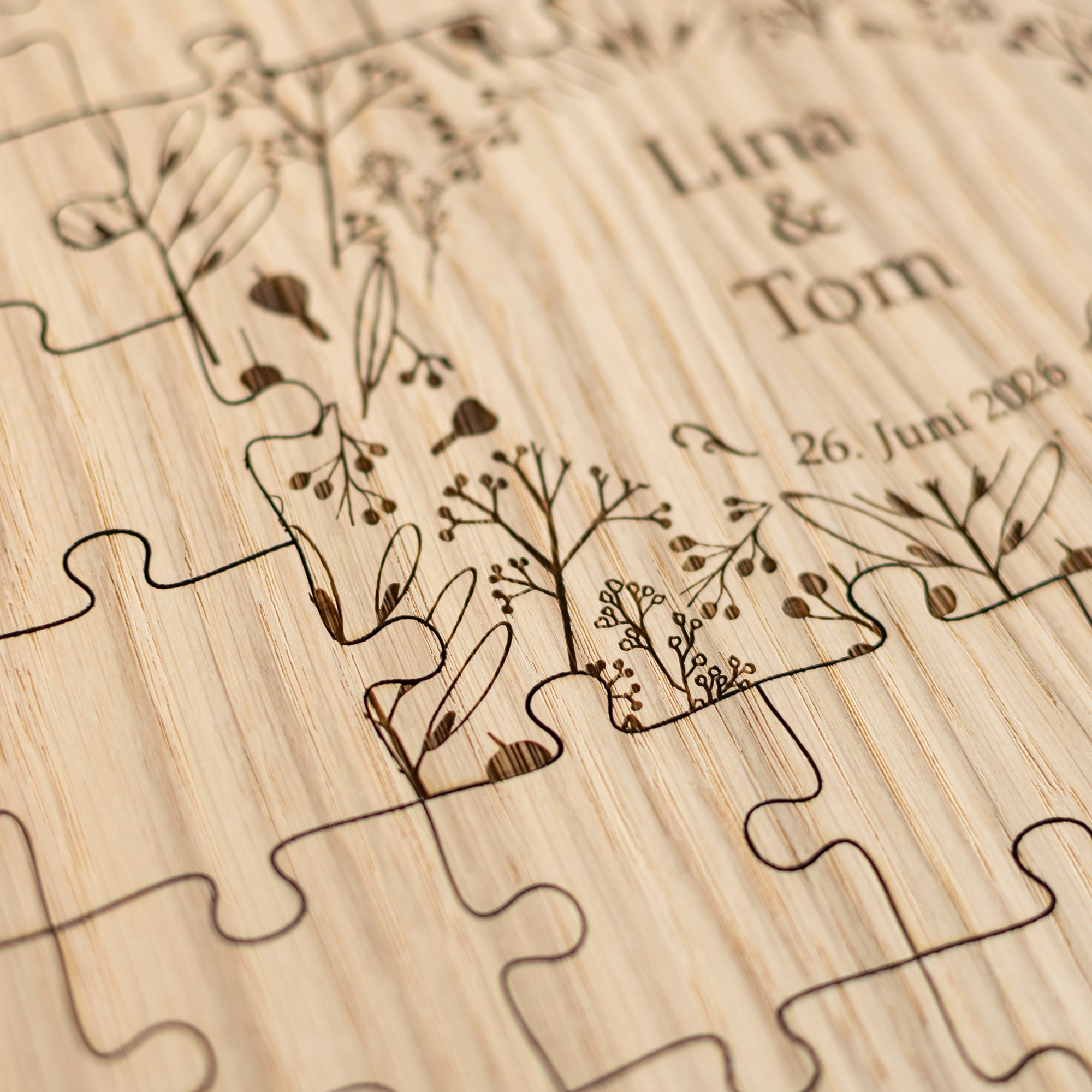 Gästebuch Puzzle Holz zur Hochzeit, Herz Bouquet 87 Teile, personalisiert