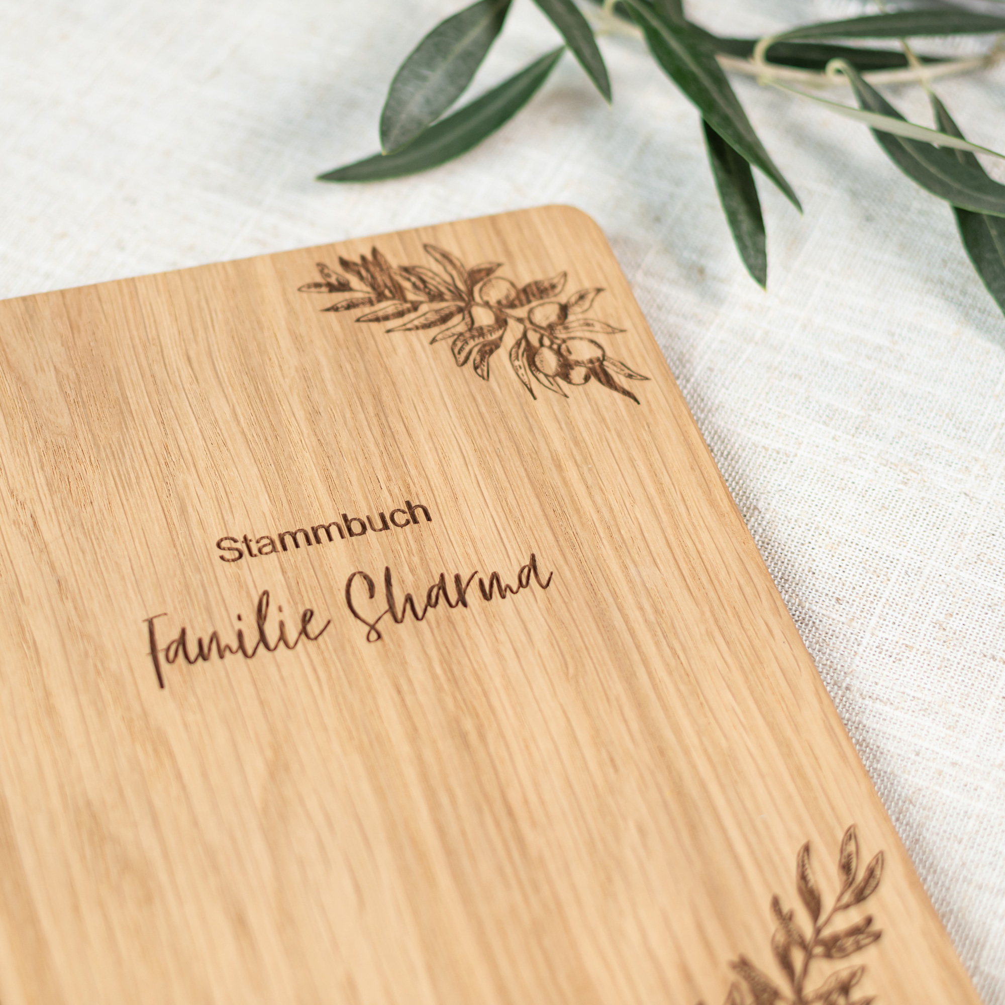Stammbuch personalisiert mit Name, Design Olivenzweige