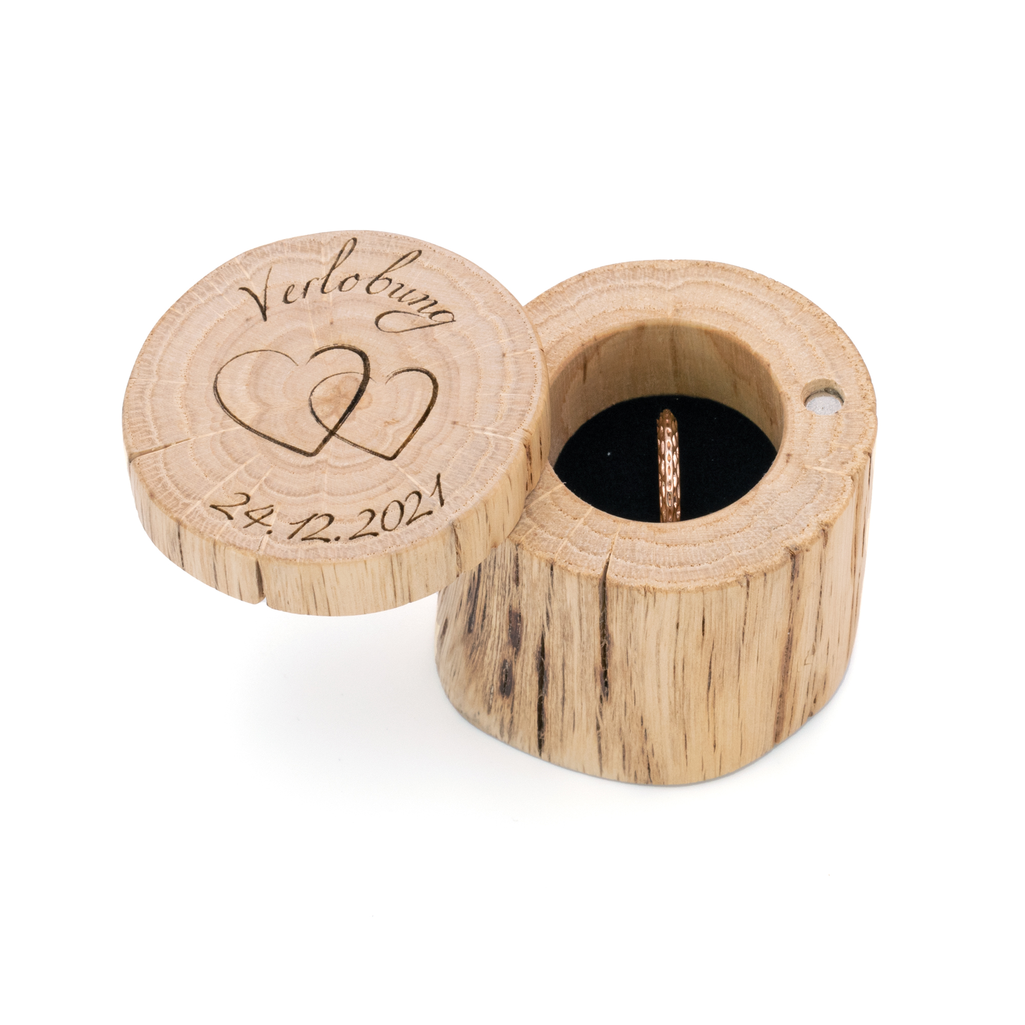 Ringbox Holz zur Verlobung,  2 Herzen