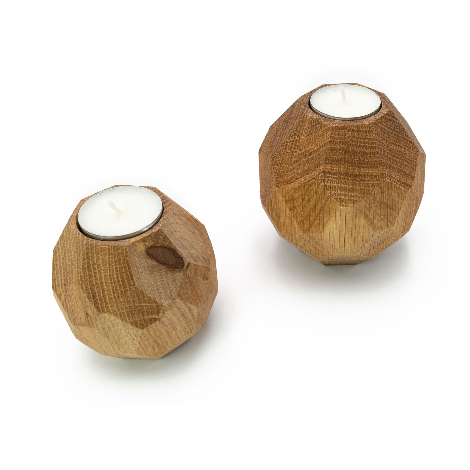 Kerzenhalter aus Holz für Teelichter, Kugelform, 2er Set, Diamant