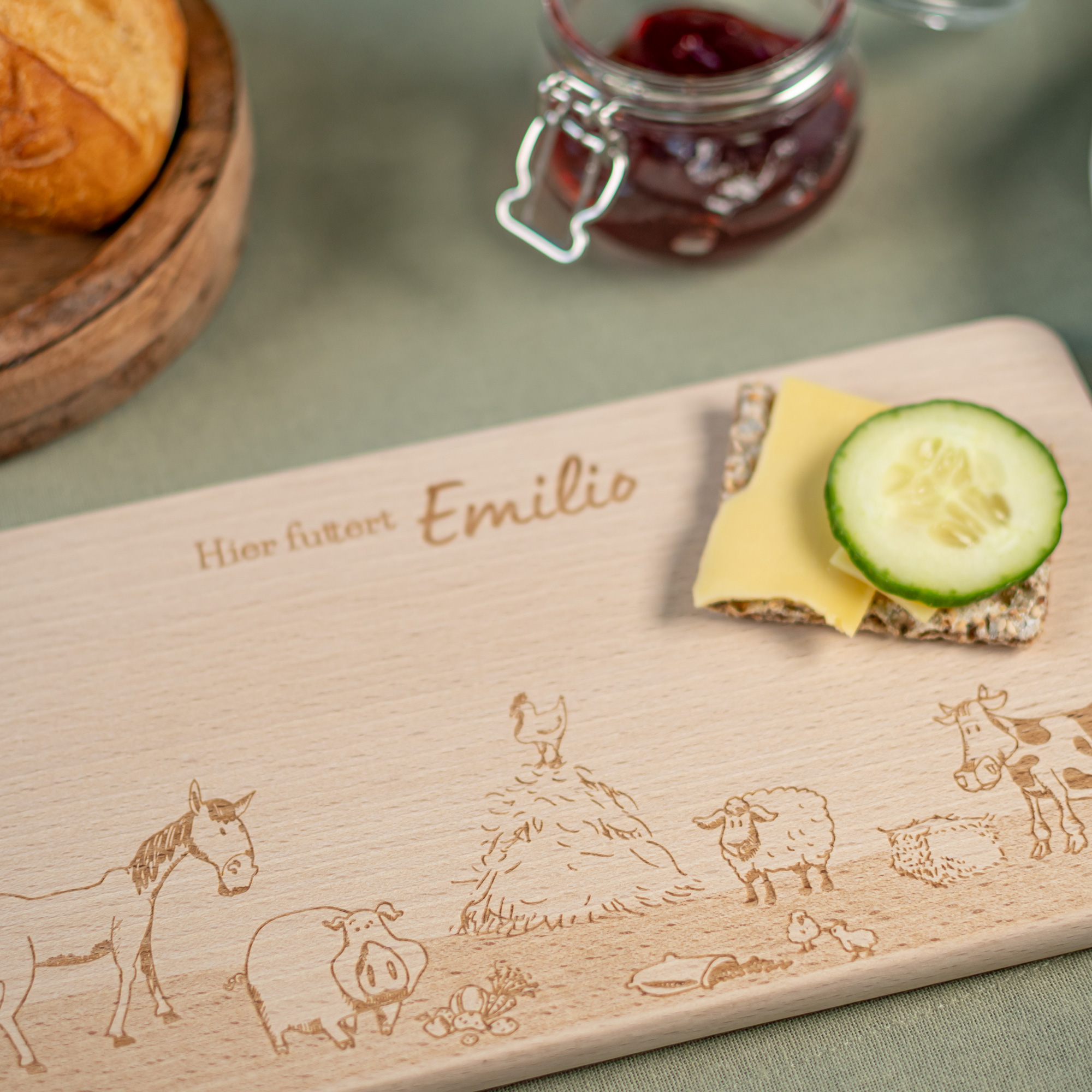 Frühstücksbrettchen für Kinder mit Name, Bauernhof