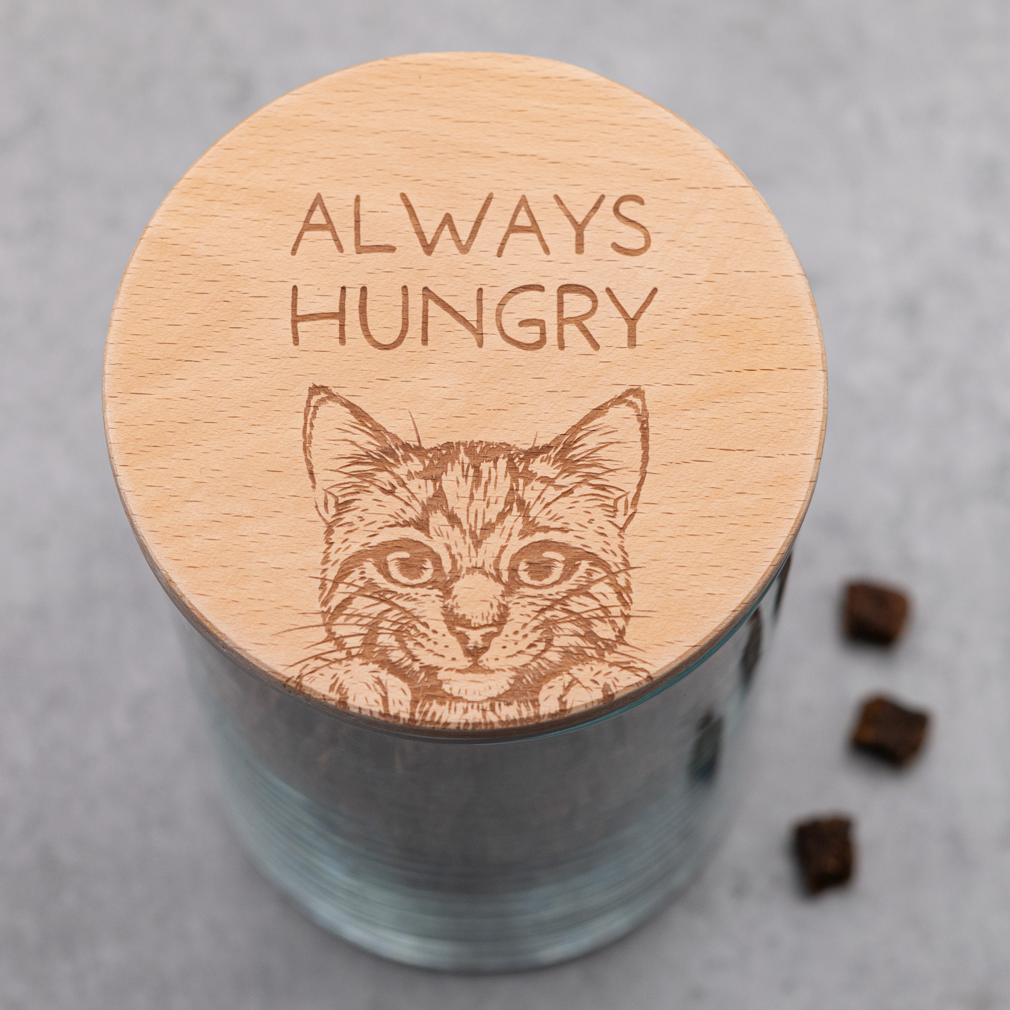 Vorratsglas Leckerlis für Katzen, always hungry 