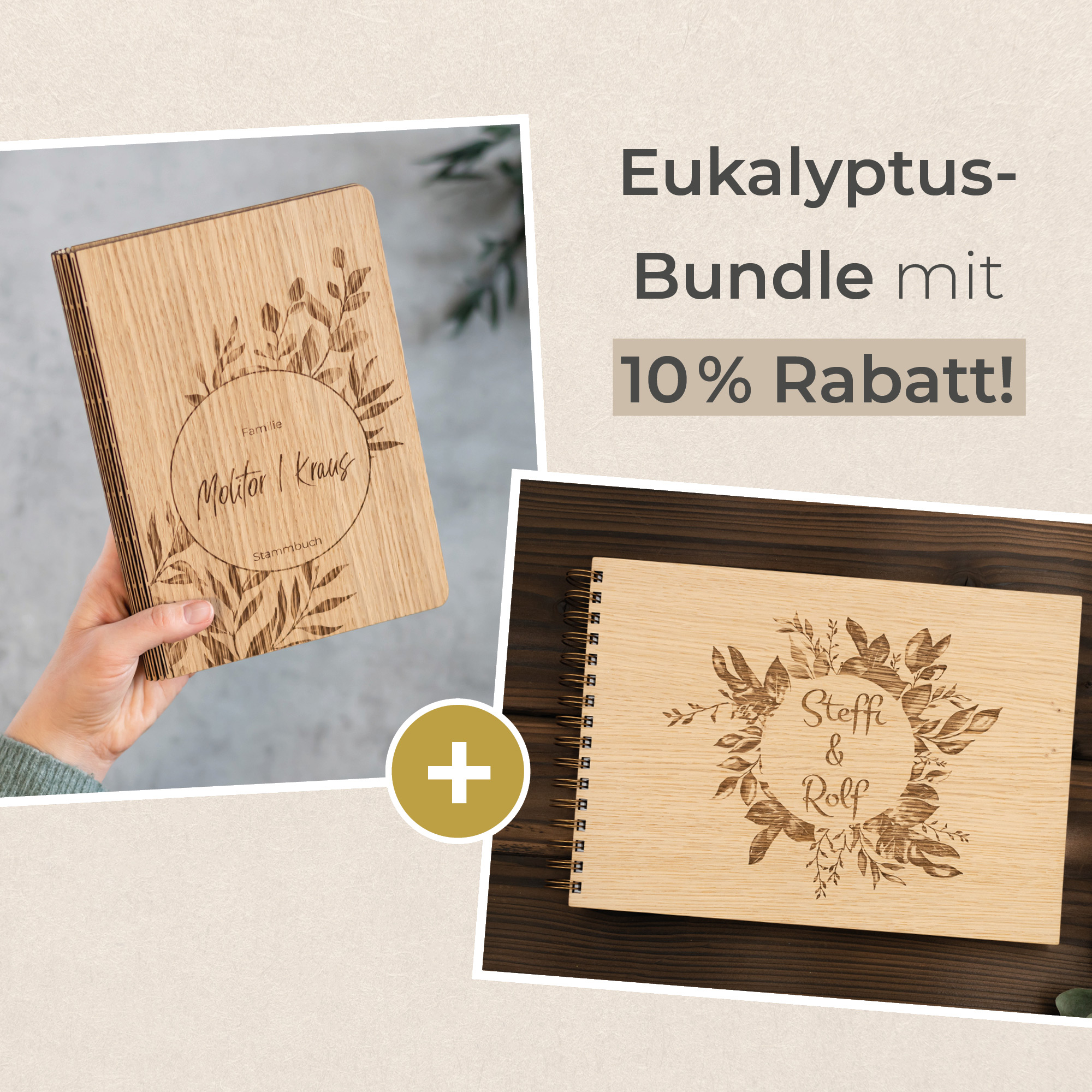 Eukalyptus-Bundle – Stammbuch + Gästebuch personalisiert für Hochzeit