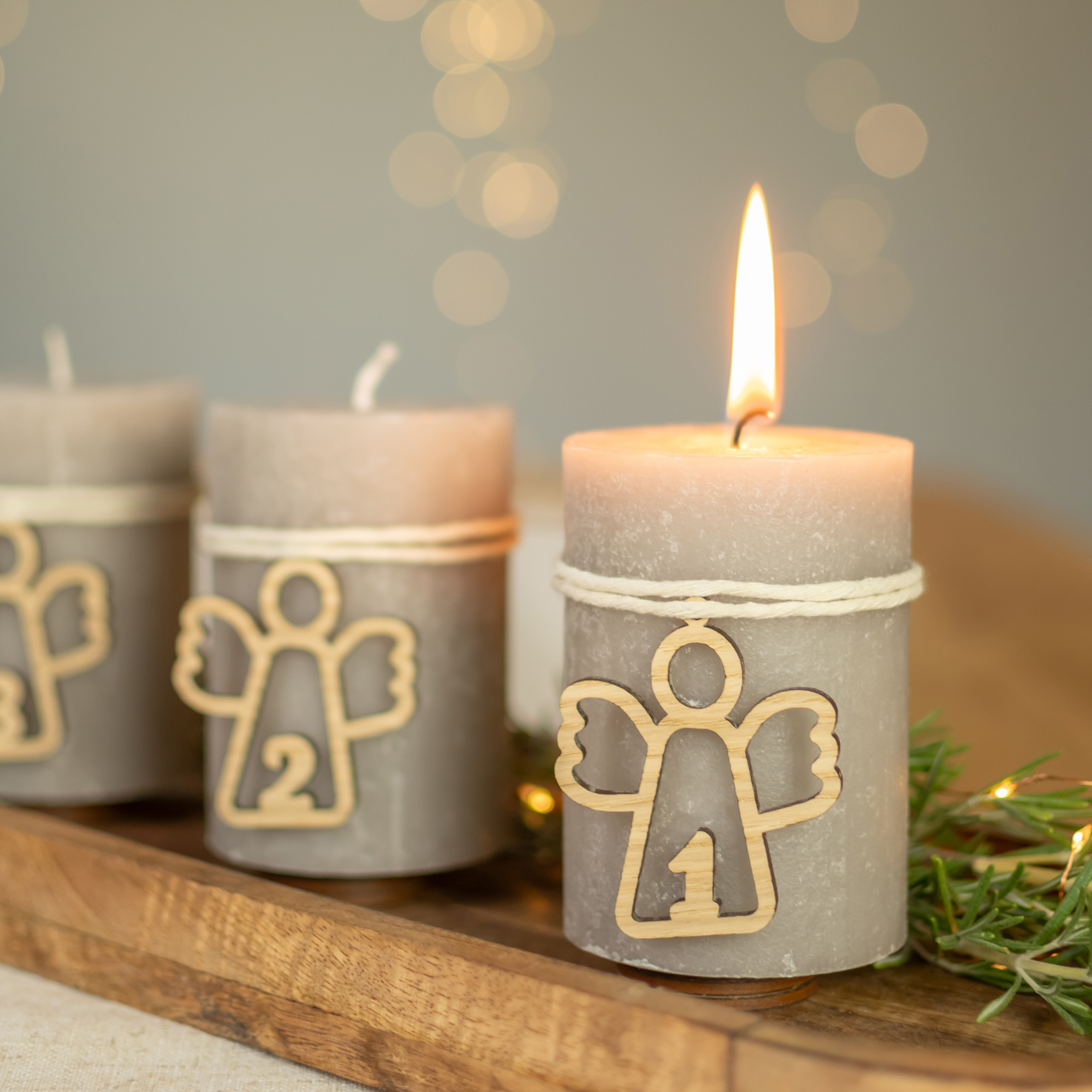 Zahlen für Adventskranz aus Holz, Engel