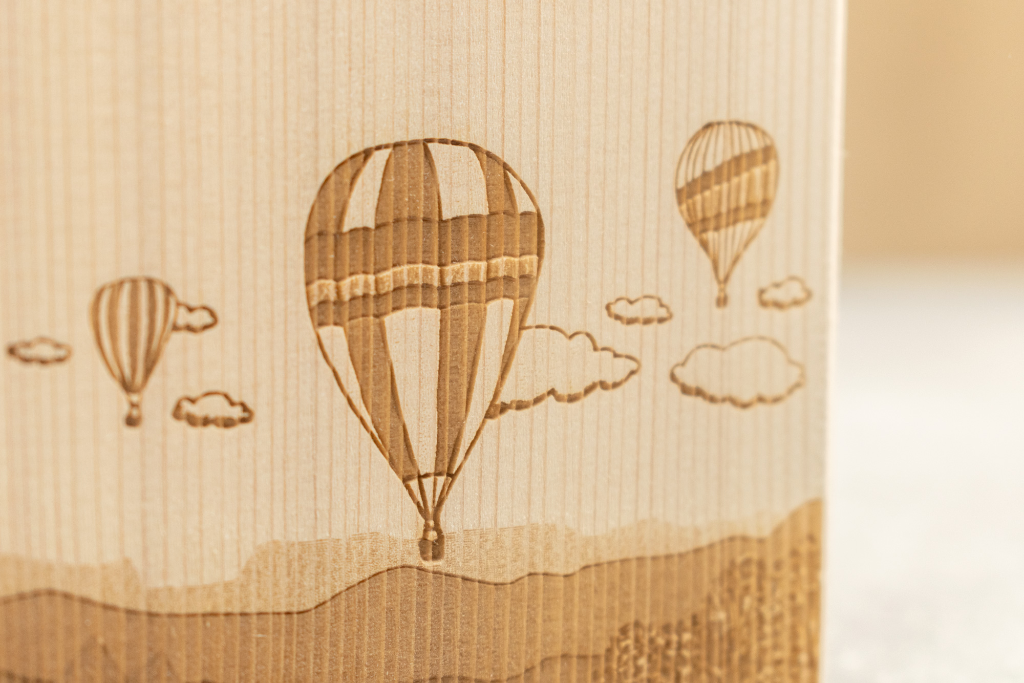 Spardose aus Holz, personalisiert mit Name, Heißluftballon