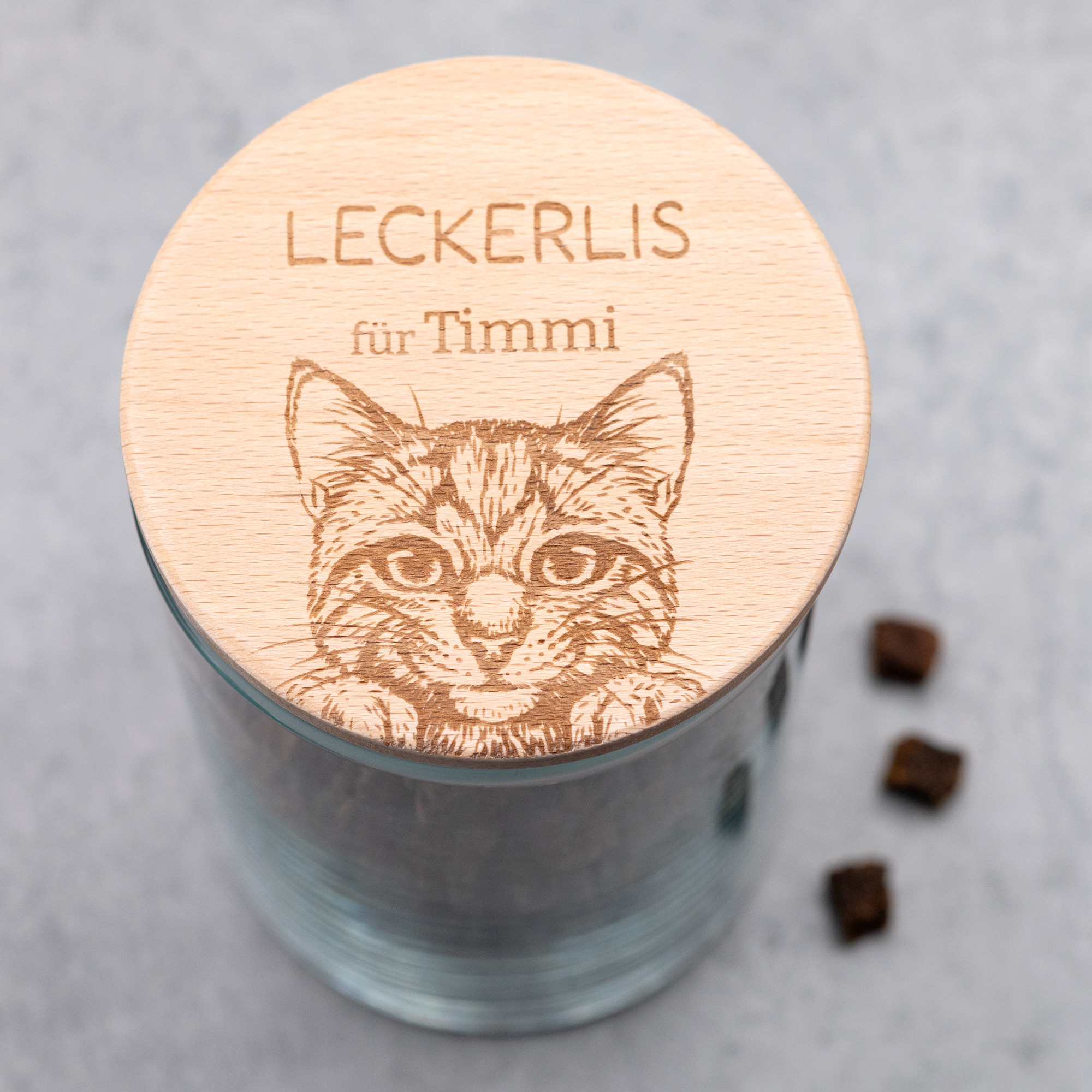 Vorratsglas Leckerlis für Katzen, personalisiert
