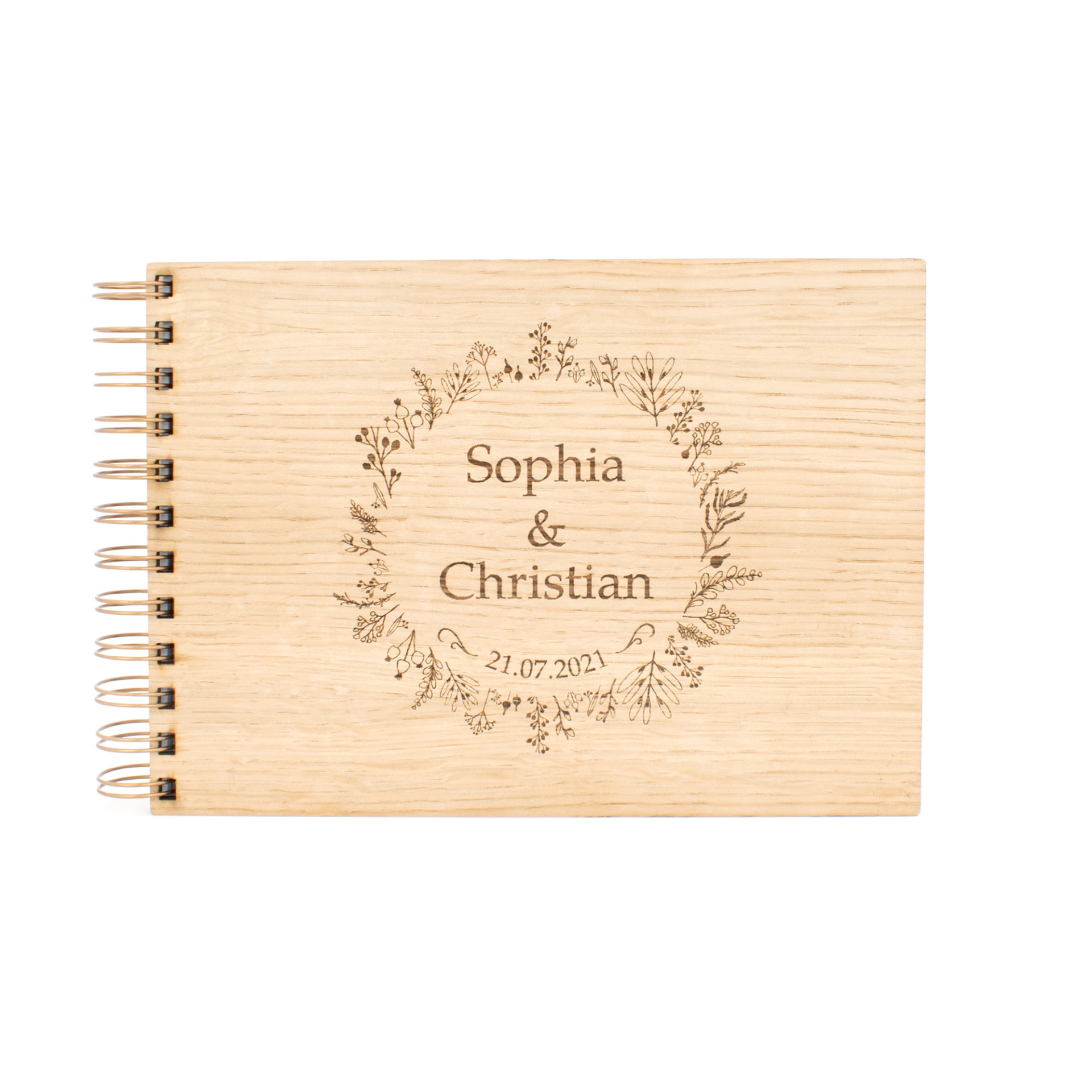 Gästebuch Holz zur Hochzeit, A4/A5, personalisiert mit den Namen des
